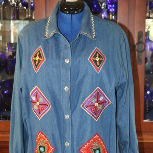 Hayband Denim Southwest Embroidered Shirt- XL (18/20)